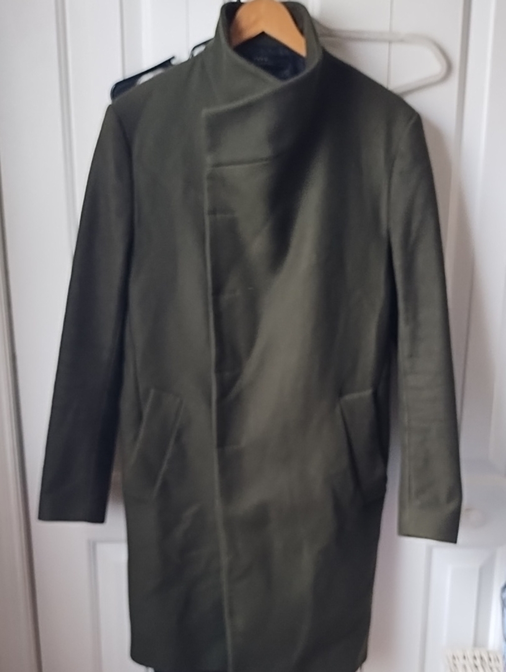 Zara Olive Green Wool Coat with High Neck